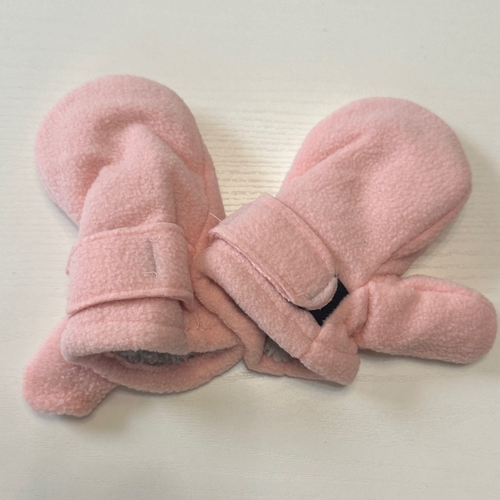 Kids Pink Fleece Mittens with Velcro Strap